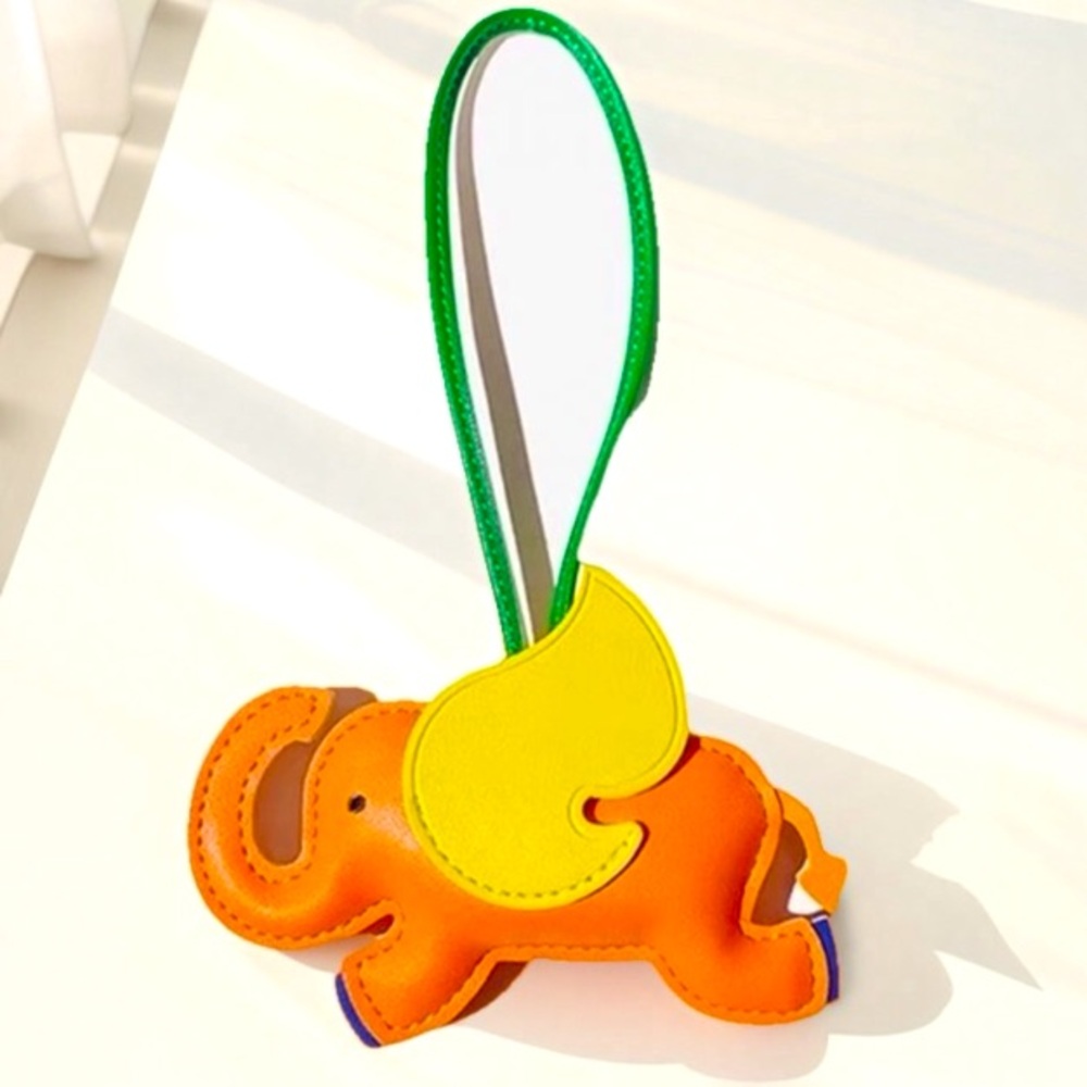 Elephant Bag Charm - Orange and Yellow with Green Hang-Strap| Brand New